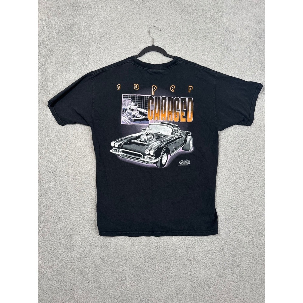 Super Charged Corvette Graphic T Shirt Heavy Cotton Mens XL Black Gildan